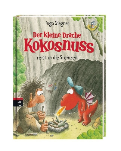 Buchcover und Innenansicht für das Buch: Der kleine Drache Kokosnuss 18 reist in die Steinzeit
