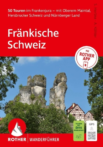 Buchcover und Innenansicht für das Buch: ROTHER Wanderführer Fränkische Schweiz. 50 Touren im Frankenjura - mit Oberem Maintal, Hersbrucker Schweiz und Nürnberger Land