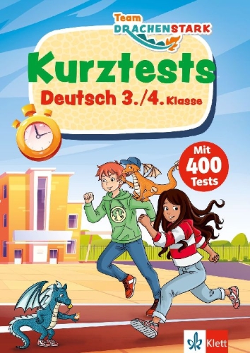 Buchcover und Innenansicht für das Buch: Team Drachenstark: Kurztests Deutsch 3./4. Klasse