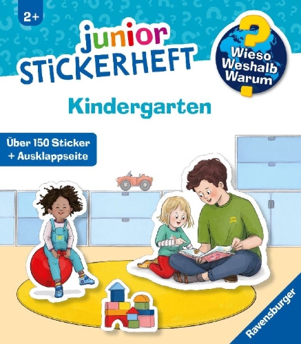 Buchcover und Innenansicht für das Buch: Wieso? Weshalb? Warum? junior Stickerheft - Kindergarten