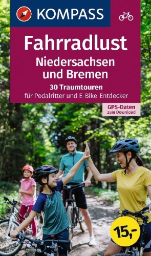 Buchcover und Innenansicht für das Buch: KOMPASS Fahrradlust Niedersachsen