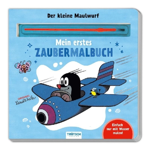 Buchcover und Innenansicht für das Buch: Trötsch Der kleine Maulwurf Malbuch mit Pinsel Mein erstes Zaubermalbuch
