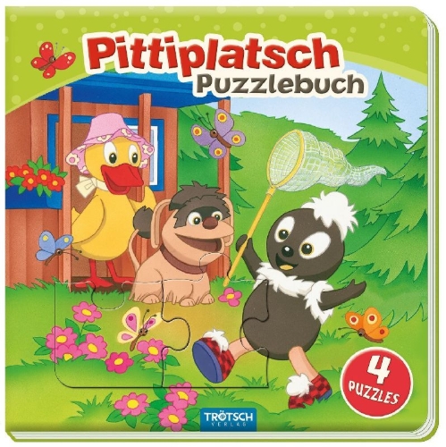 Buchcover und Innenansicht für das Buch: Trötsch Unser Sandmännchen Puzzlebuch mit 4 Puzzle Pittiplatsch