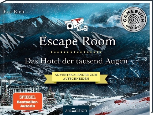 Buchcover und Innenansicht für das Buch: Escape Room. Das Hotel der tausend Augen