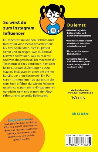 Buchcover und Innenansicht für das Buch: Erfolgreich auf Instagram für Dummies Junior