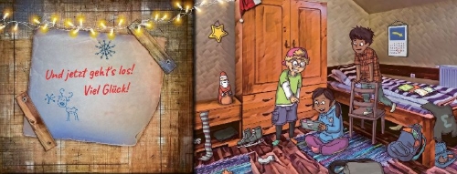 Buchcover und Innenansicht für das Buch: Findet den Schatz! - Ein Escape-Adventskalender für Kids