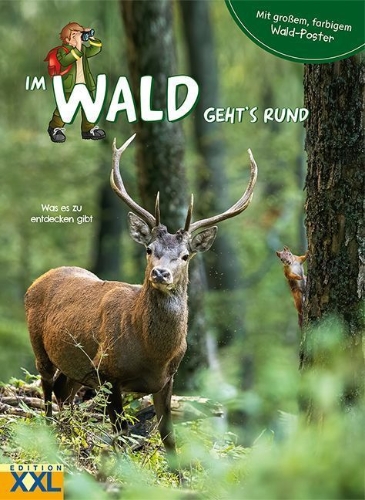 Buchcover und Innenansicht für das Buch: Im Wald geht's rund - mit großem, farbigem Poster