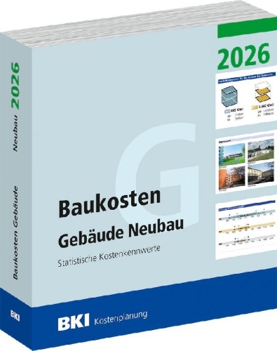 Buchcover und Innenansicht für das Buch: BKI Baukosten Gebäude Neubau 2026 - Teil 1 Gebäude