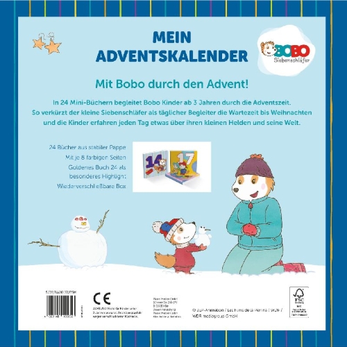Buchcover und Innenansicht für das Buch: Mein Adventskalender Bobo Siebenschläfer