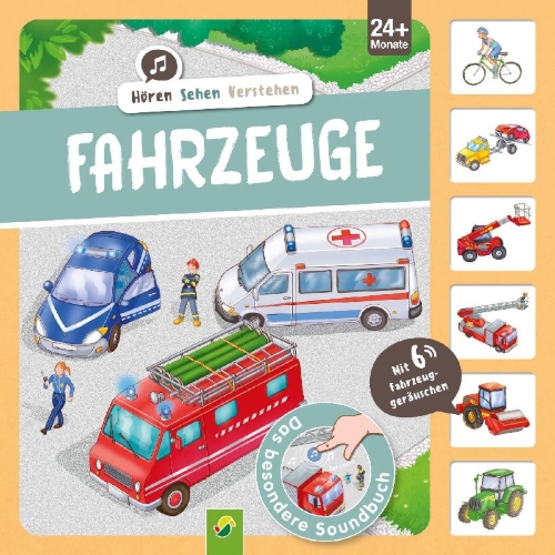 Buchcover und Innenansicht für das Buch: Hören-Sehen-Verstehen Fahrzeuge I Ab 24 Monaten