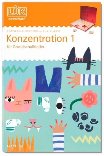 Buchcover und Innenansicht für das Buch: LÜK - 1./2./3./4. Klasse - Fördern & Fordern Konzentration 1