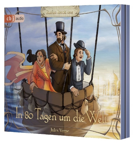 Buchcover und Innenansicht für das Buch: Le tour du monde en quatre-vingts jours (C) für die deutsche Übersetzung Verlag Neues Leben