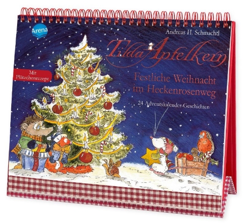 Buchcover und Innenansicht für das Buch: Tilda Apfelkern. Festliche Weihnacht im Heckenrosenweg. 24 Adventskalender-Geschichten