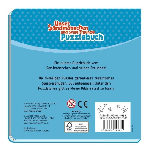 Buchcover und Innenansicht für das Buch: Trötsch Unser Sandmännchen Puzzlebuch mit 4 Puzzle Sandmann