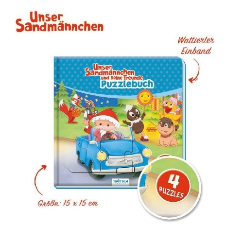 Buchcover und Innenansicht für das Buch: Trötsch Unser Sandmännchen Puzzlebuch mit 4 Puzzle Sandmann