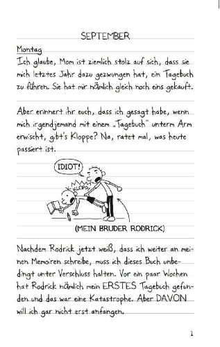 Buchcover und Innenansicht für das Buch: Diary of a Wimpy Kid: Rodrick Rules