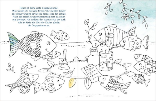 Buchcover und Innenansicht für das Buch: Der Wunschfisch. Mal doch mal! Meine Erstkommunion