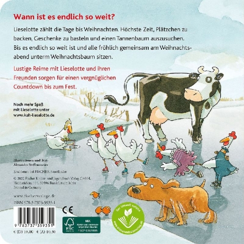 Buchcover und Innenansicht für das Buch: Lieselotte feiert Weihnachten 