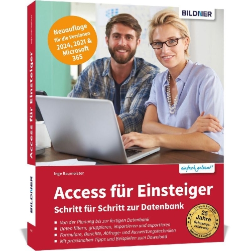 Buchcover und Innenansicht für das Buch: Access für Einsteiger - Schritt für Schritt zur Datenbank