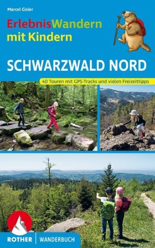 Buchcover und Innenansicht für das Buch: ErlebnisWandern mit Kindern Schwarzwald Nord