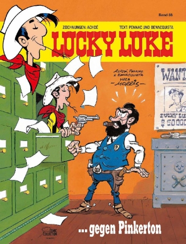 Buchcover und Innenansicht für das Buch: Les Aventures de Lucky Luke d'après Morris 4: Lucky Luke contre Pinkerton