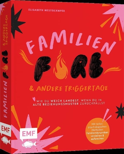 Buchcover und Innenansicht für das Buch: FamilienFIRE und andere Triggertage - Wie du weich landest, wenn du in alte Beziehungsmuster zurückfällst.