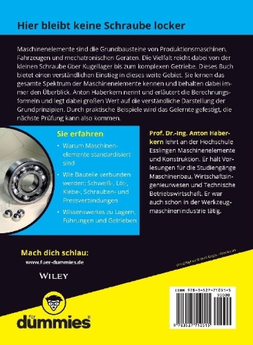 Buchcover und Innenansicht für das Buch: Maschinenelemente für Dummies