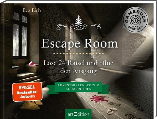 Buchcover und Innenansicht für das Buch: Escape Room. Der erste Escape-Adventskalender