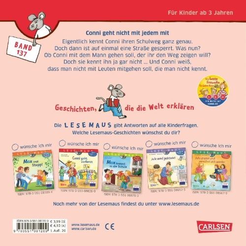 Buchcover und Innenansicht für das Buch: LESEMAUS 137: Conni geht nicht mit jedem mit