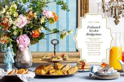 Buchcover und Innenansicht für das Buch: The Official Bridgerton Guide to Entertaining. How to Cook, Host, and Toast Like a Member of the Ton