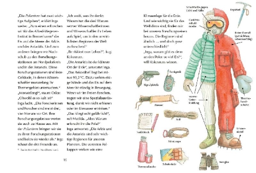 Buchcover und Innenansicht für das Buch: Alles klar! Der kleine Drache Kokosnuss erforscht das ewige Eis