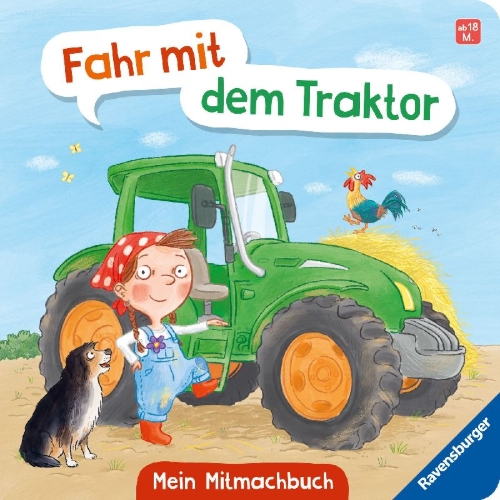 Buchcover und Innenansicht für das Buch: Fahr mit dem Traktor! Mein Bauernhof-Mitmachbuch