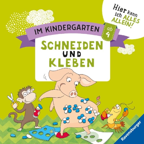 Buchcover und Innenansicht für das Buch: Im Kindergarten: Schneiden und Kleben