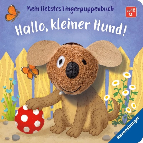 Buchcover und Innenansicht für das Buch: Mein liebstes Fingerpuppenbuch: Hallo, kleiner Hund!