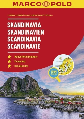 Buchcover und Innenansicht für das Buch: MARCO POLO Reiseatlas Skandinavien 1:250 000 / 1:650 000 mit Europa 1:4 500 000