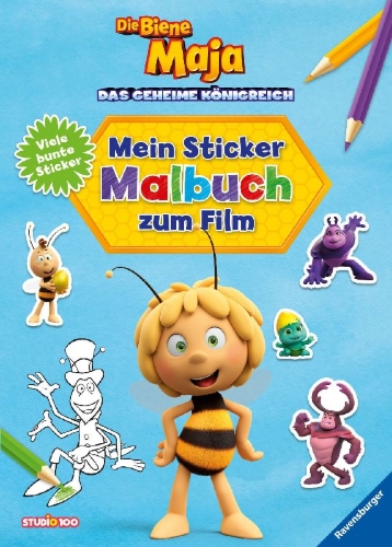 Buchcover und Innenansicht für das Buch: Die Biene Maja: Mein Sticker-Malbuch zum Film