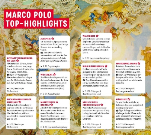 Buchcover und Innenansicht für das Buch: MARCO POLO Reiseführer Oberbayern