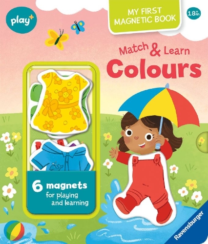Buchcover und Innenansicht für das Buch: Play+ My first Magnetic Book: Match and Learn Colours