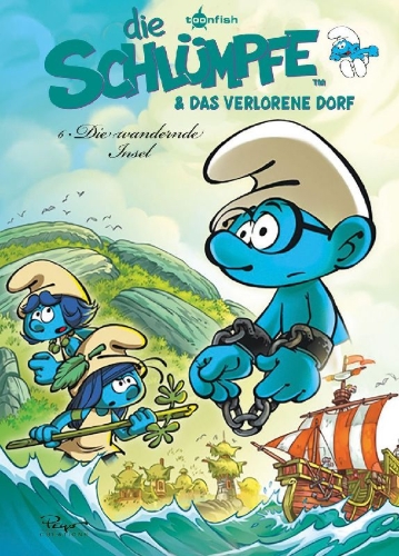 Buchcover und Innenansicht für das Buch: Die Schlümpfe und das verlorene Dorf. Band 6