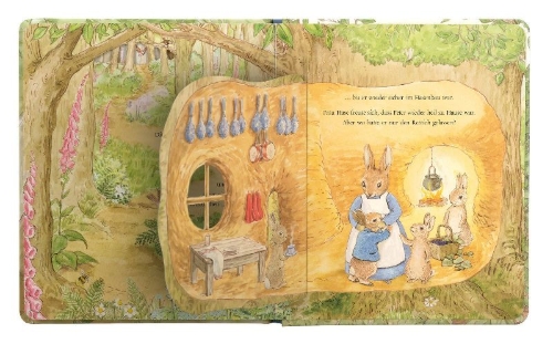 Buchcover und Innenansicht für das Buch: Peter Rabbit A Peep-Inside Tale