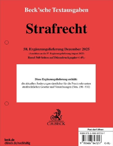 Buchcover und Innenansicht für das Buch: Strafrecht  58. Ergänzungslieferung