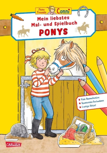 Buchcover und Innenansicht für das Buch: Conni Gelbe Reihe (Beschäftigungsbuch): Mein liebstes Mal- und Spielbuch: Ponys