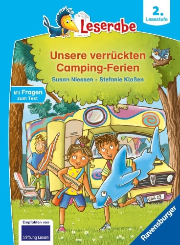 Buchcover und Innenansicht für das Buch: Leserabe 2. Lesestufe - Unsere verrückten Camping-Ferien