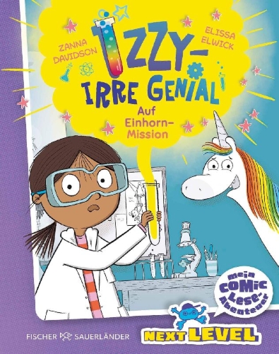 Buchcover und Innenansicht für das Buch: Izzy the Inventor and the Unexpected Unicorn