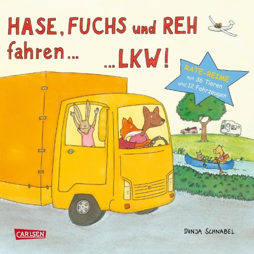 Buchcover und Innenansicht für das Buch: Hase, Fuchs und Reh fahren ... LKW!
