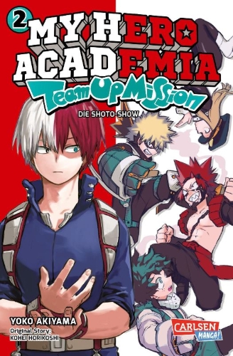 Buchcover und Innenansicht für das Buch: Boku no Hero Academia: Team Up Mission