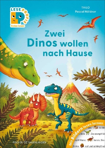 Buchcover und Innenansicht für das Buch: Leseprofis - Mit Bildern lesen lernen: Zwei Dinos wollen nach Hause, Erstes Lesen