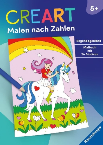 Buchcover und Innenansicht für das Buch: CreArt Malen nach Zahlen ab 5: Regenbogenland