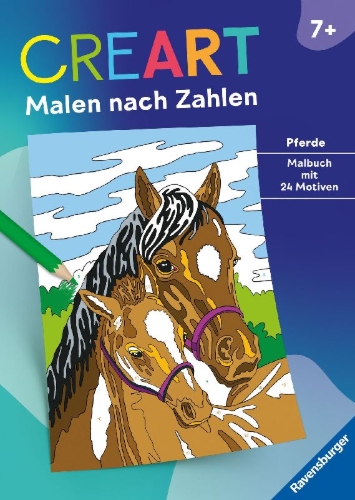 Buchcover und Innenansicht für das Buch: CreArt Malen nach Zahlen ab 7: Pferde
