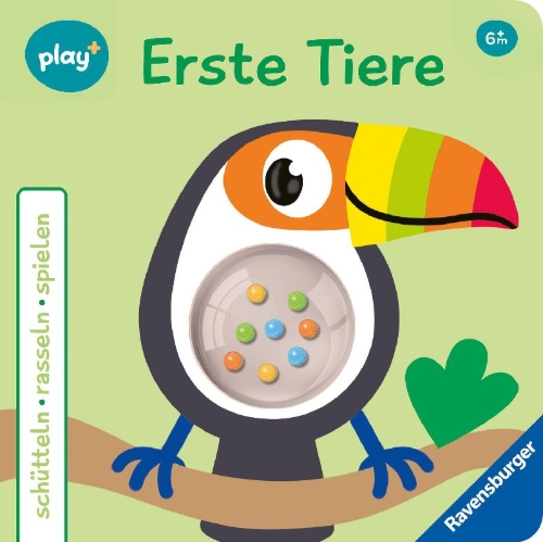 Buchcover und Innenansicht für das Buch: Play+ Schütteln, rasseln, spielen Erste Tiere - ab 6 Monate